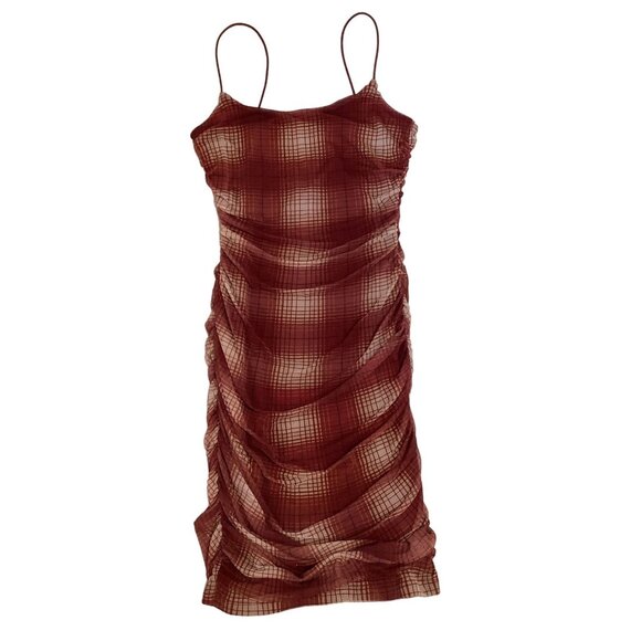 (5 for $25) Forever 21 Red‎ Plaid Mesh Mini Dress size Small - Picture 5 of 7